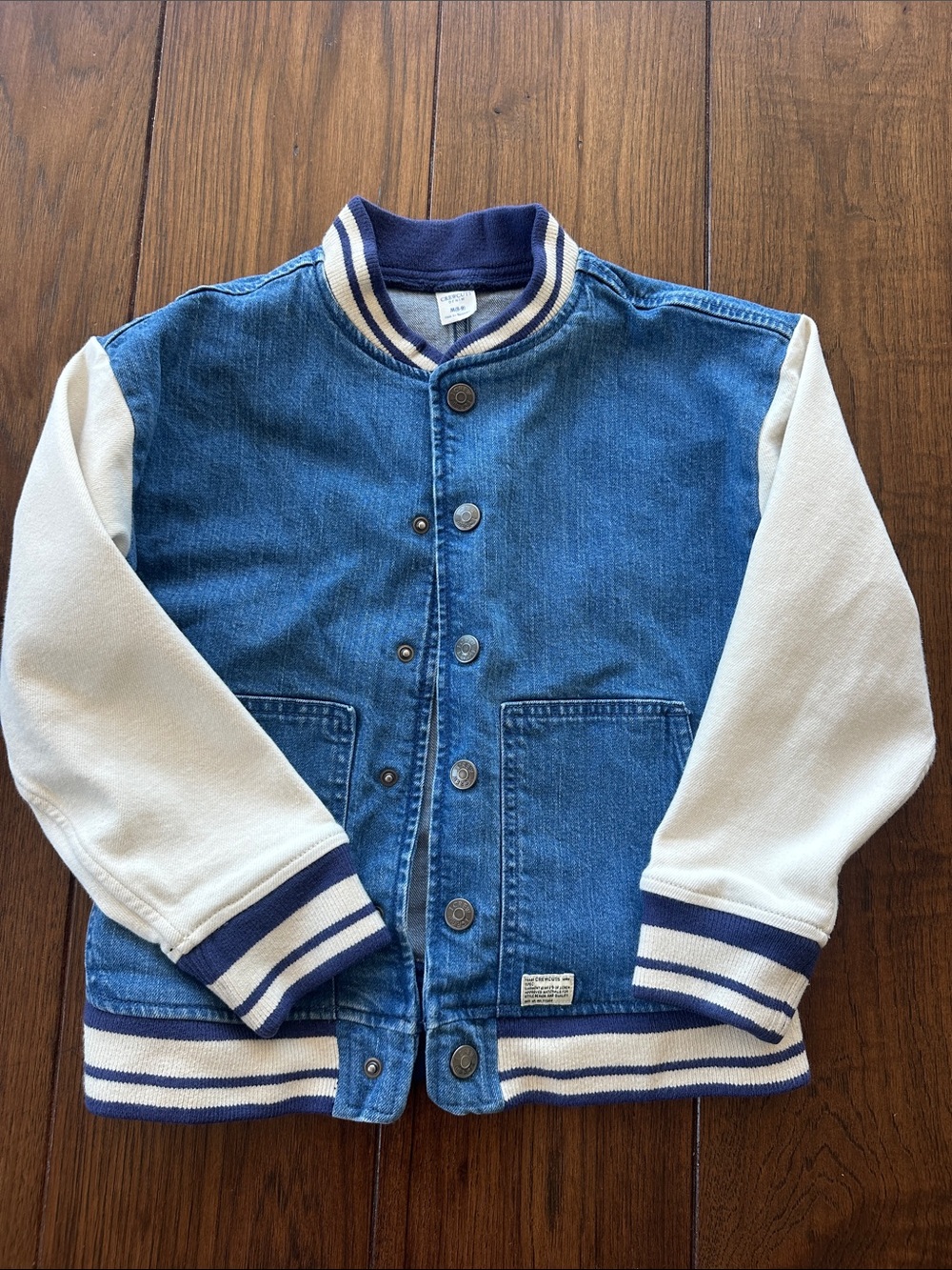 Crewcuts Denim Bomber Jacket with Cream Sleeves and Navy Trim